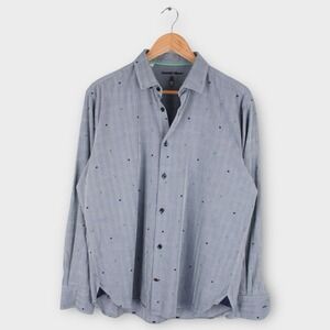 Visconti Black Gray Skull Dot Pattern Button Up Shirt Men's Large